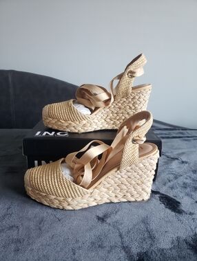 NWT INC International Concepts Tan Woven Espadrille Wedge Sandals